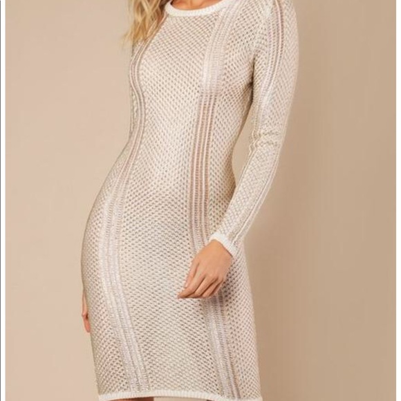 Metallic White Gold Sweater Dress - Picture 2 of 4